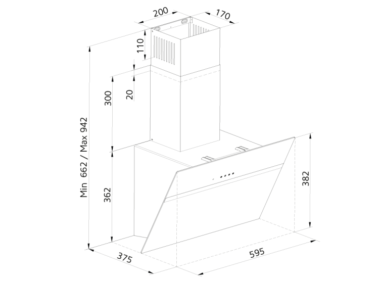 Simfer 8658 60 cm Siyah Eğik Cam Davlumbaz-Touch Kontrol - Thumbnail