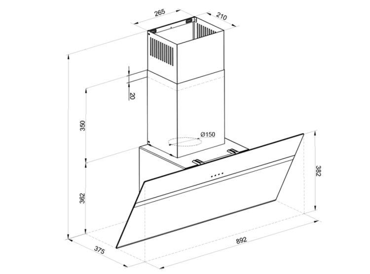 Simfer 8911 90 cm Siyah Egik Cam Davlumbaz - Thumbnail