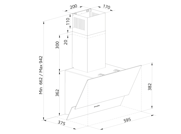Simfer 9603 60 cm Siyah Eğik Cam Push Buton Davlumbaz - Thumbnail
