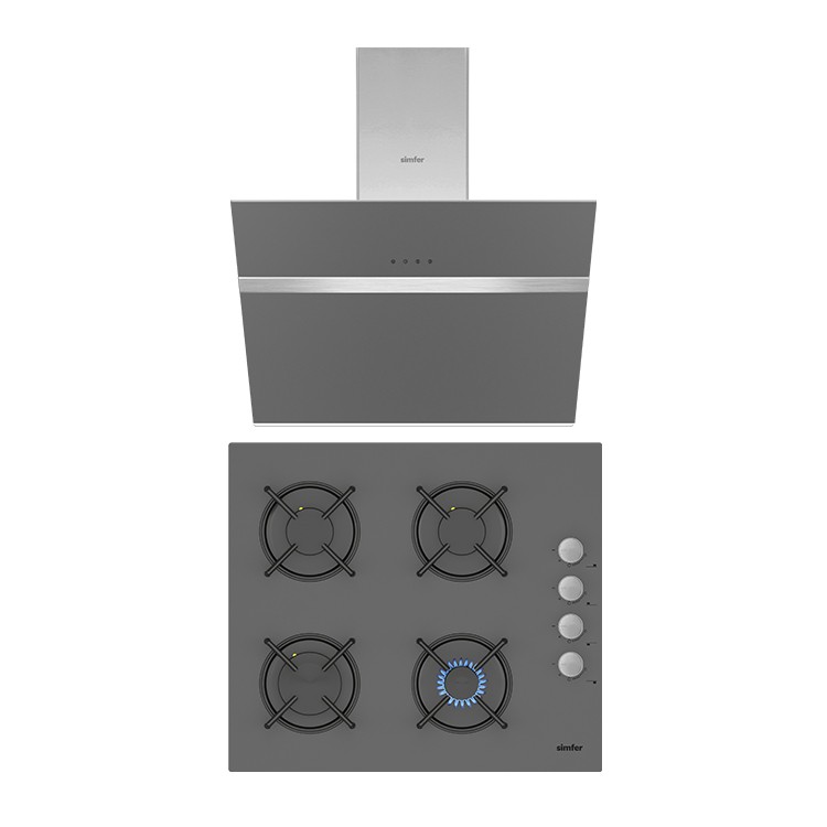 Simfer Silver Cam İkili Ankastre Set (3537 Ankastre Ocak + 8613 Davlumbaz) - Thumbnail